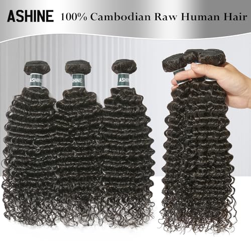ASHINE Human Hair Bundles Deep Curly Water Wave Unprocessed Cambodian Raw Hair 16 18 20 Inch Flip Over Quick Weave Wet and Wave Bundles for Women Natural Black - Image 3