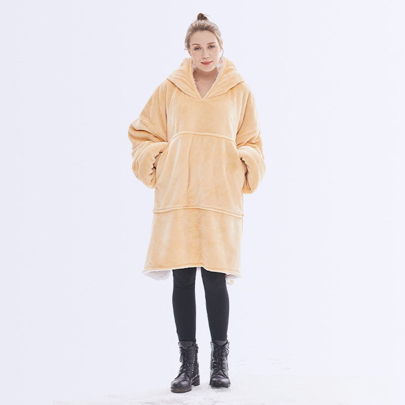 Oversized Hoodie Blanket Flannel Couples Loungewear Yellow-Adult Double 