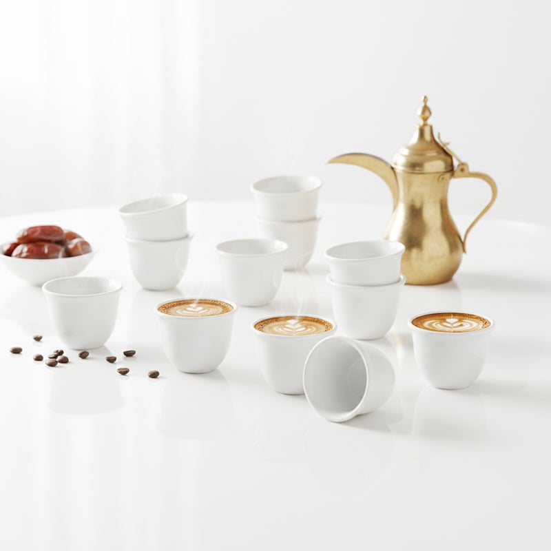 Shallow CAWA White Porcelain & Bone China Cups Set  12 PCS, 90ml Arabic Coffee & Espresso Cups | Minimalist White Gahwa Cups for Daily Use, Ramadan, Eid, Diwali, Coffee Station&Gifting - Image 3