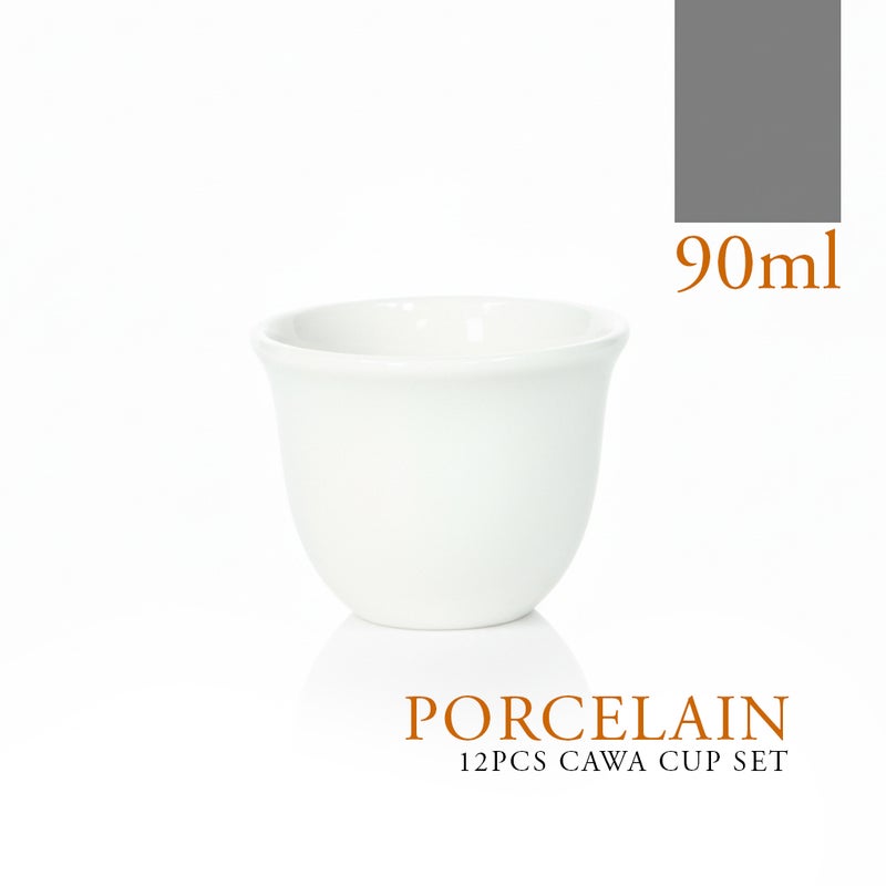 Shallow CAWA White Porcelain & Bone China Cups Set  12 PCS, 90ml Arabic Coffee & Espresso Cups | Minimalist White Gahwa Cups for Daily Use, Ramadan, Eid, Diwali, Coffee Station&Gifting - Image 5