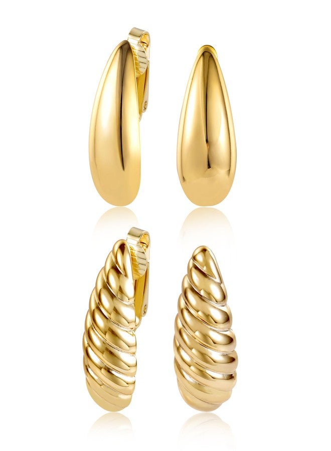 ALEXCRAFT Teardrop Clip On Earrings Dupes Earring for Women Chunky Hoop Earing Hypoallergenic Lightweight Dangle Water Drop Set for Women - Image 1