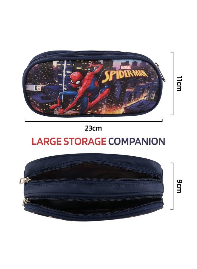 Kuber Industries Kuber Industries Pack of 3 Pencil Pouch | Multi-Purpose Travel Pouch | Multi Utility Stationery Pouch | 2 Compartments Geometry Box | Lightweight Storage Pouch | Marvel Spider-Man City of Heros | Blue  - Image 3