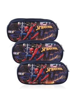 Kuber Industries Kuber Industries Pack of 3 Pencil Pouch | Multi-Purpose Travel Pouch | Multi Utility Stationery Pouch | 2 Compartments Geometry Box | Lightweight Storage Pouch | Marvel Spider-Man City of Heros | Blue  - Image 1