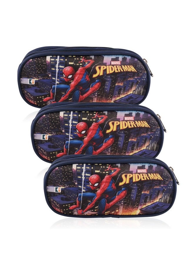 Kuber Industries Kuber Industries Pack of 3 Pencil Pouch | Multi-Purpose Travel Pouch | Multi Utility Stationery Pouch | 2 Compartments Geometry Box | Lightweight Storage Pouch | Marvel Spider-Man City of Heros | Blue  - Image 1