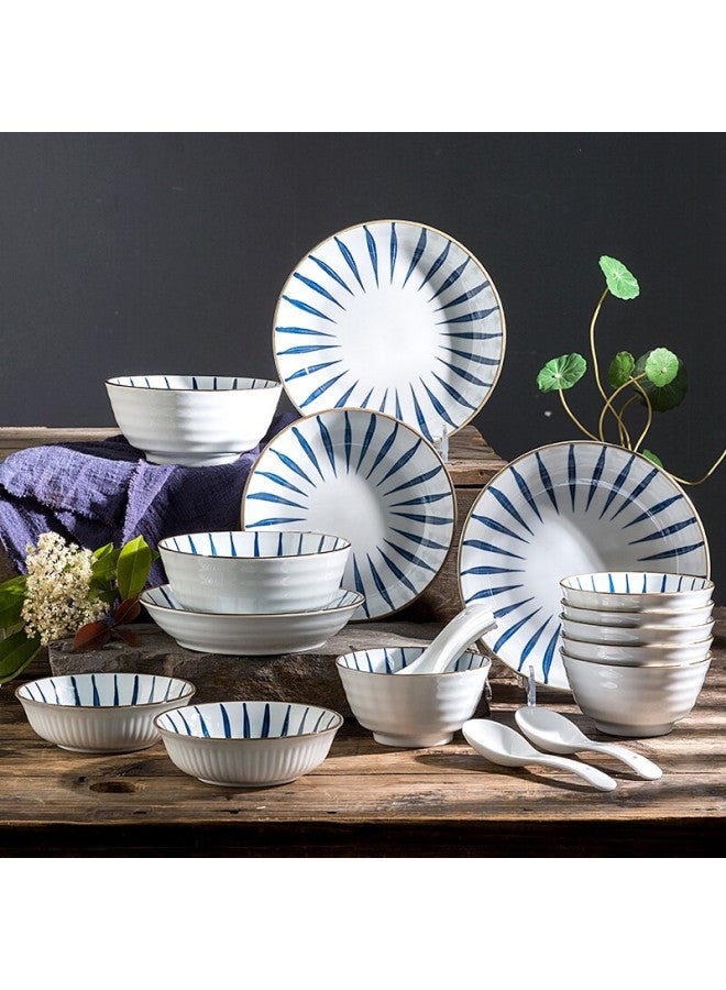 Ijarl Style Tableware Set, Ceramic Bowls And Plates Set, High-temperature Porcelain, Gift-giving, Underglaze Color, Blue Grass 20-piece Set - Image 1
