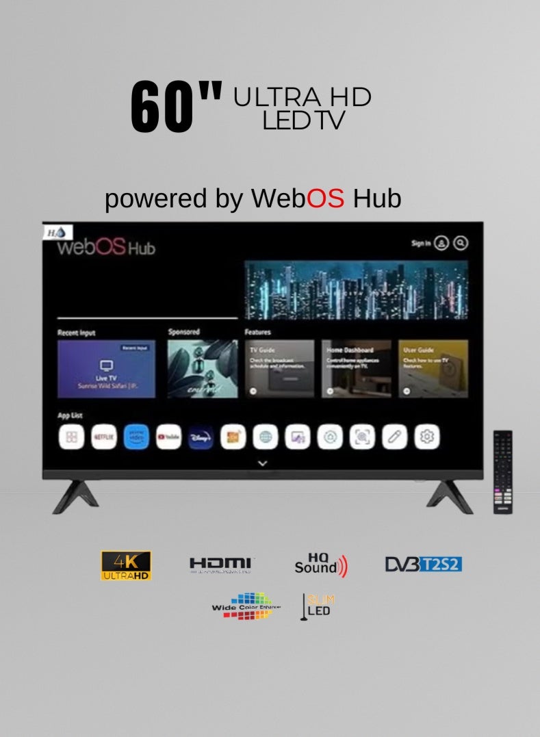 H2O 60-Inch 4K Ultra HD Smart WebOS LED TV – Bezel-Less Design, Magic Remote with Voice Control, Dolby Audio, Built-In Wi-Fi, HDR10, Screen Mirroring – Model H2O60UHDWEB