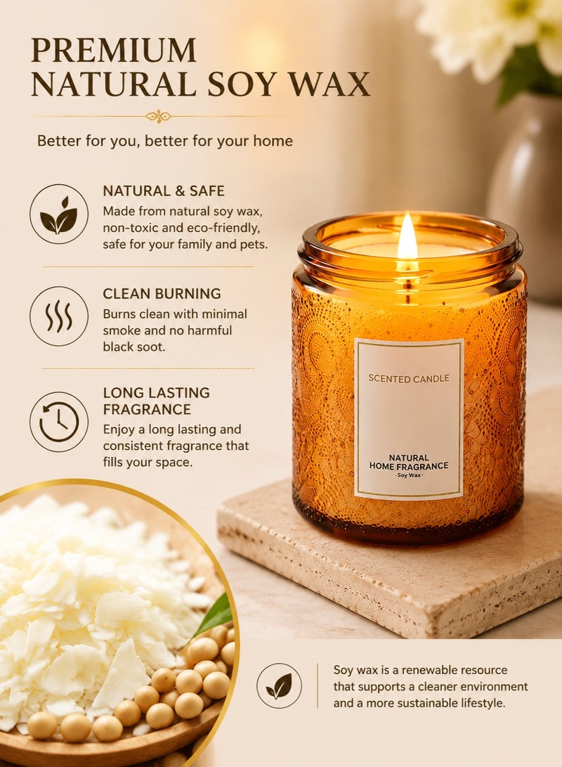 Golden Luxury Embossed Scented Candle Natural Soy Wax Aromatherapy Candle Long Lasting Fragrance Clean Burn Decorative Candle for Home Décor Relaxation Gift for Women Men Eid Birthday - Image 2