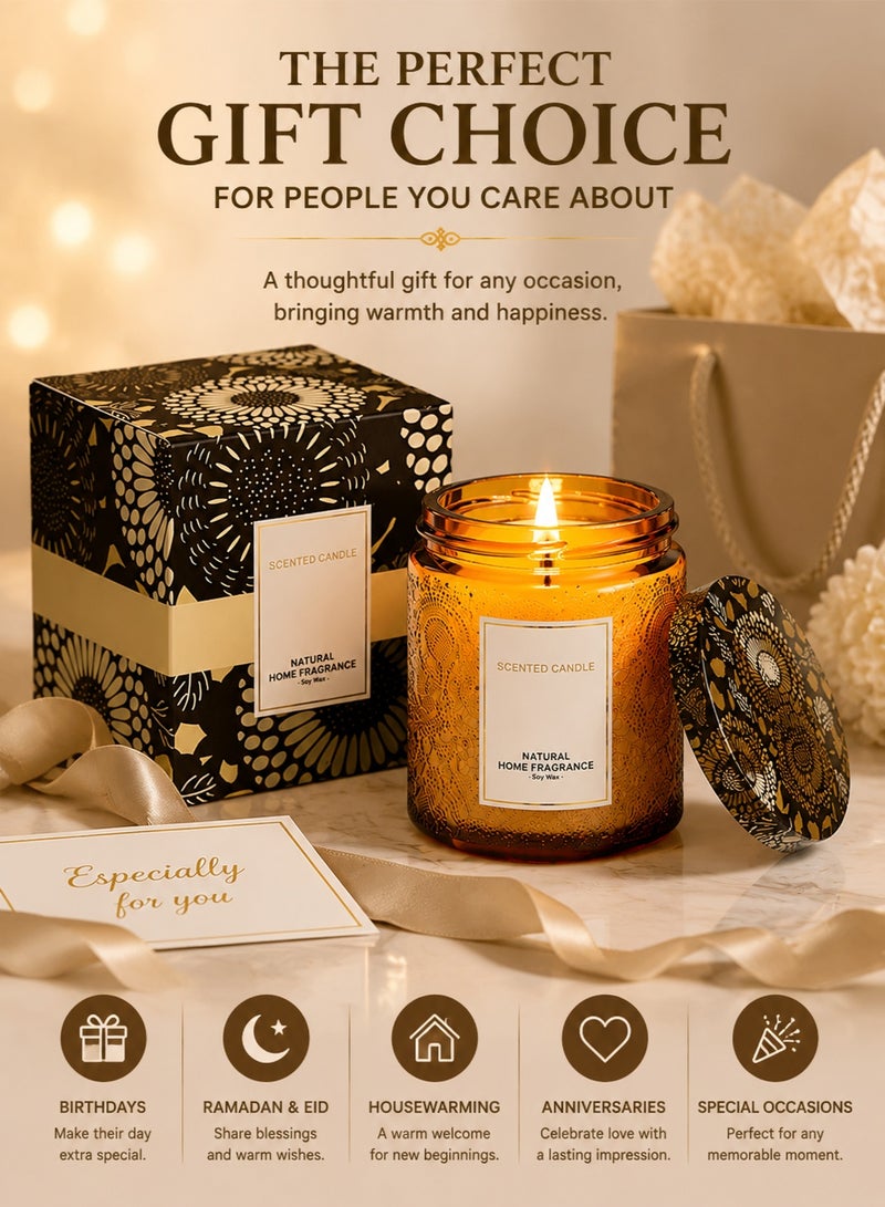 Golden Luxury Embossed Scented Candle Natural Soy Wax Aromatherapy Candle Long Lasting Fragrance Clean Burn Decorative Candle for Home Décor Relaxation Gift for Women Men Eid Birthday - Image 5