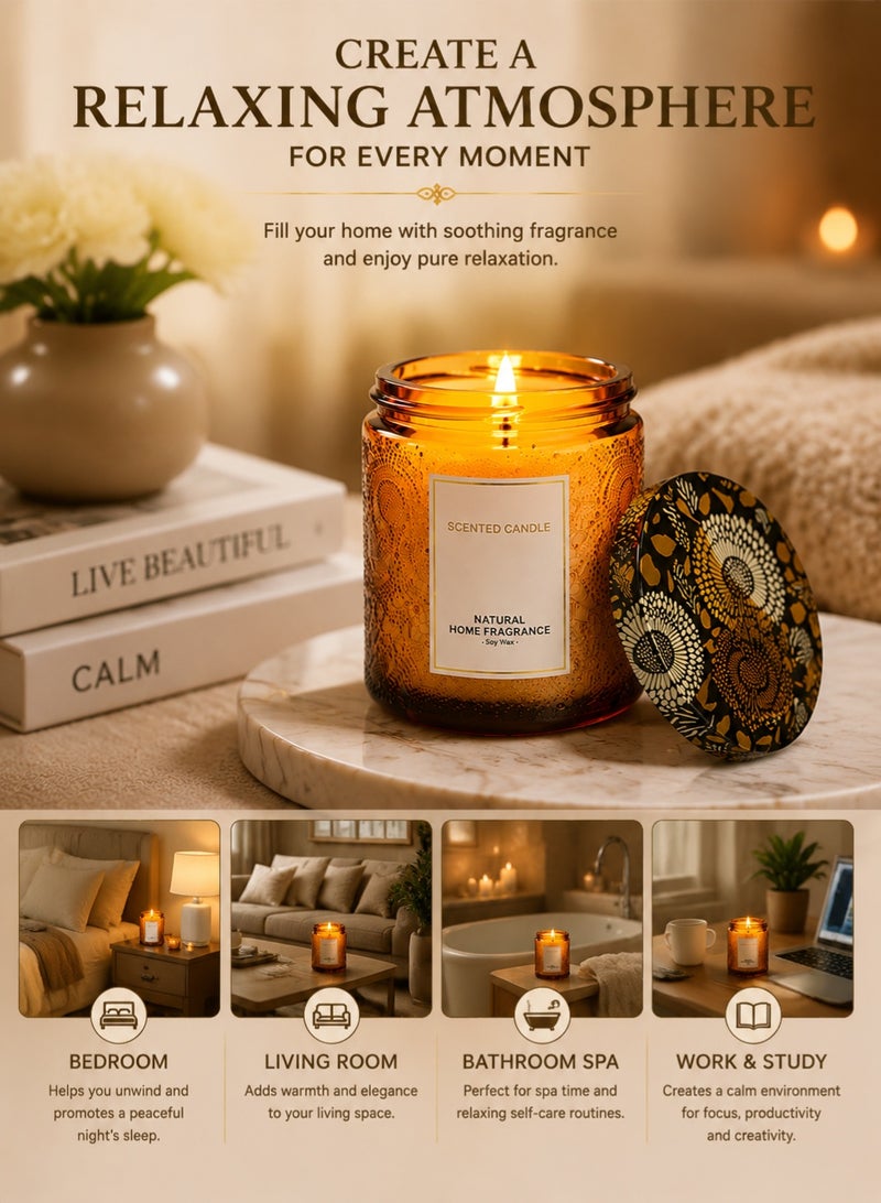 Golden Luxury Embossed Scented Candle Natural Soy Wax Aromatherapy Candle Long Lasting Fragrance Clean Burn Decorative Candle for Home Décor Relaxation Gift for Women Men Eid Birthday - Image 4