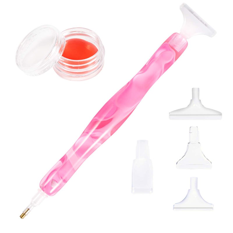 RovyFota Diamond Painting Pen Handmade Resin Diamond Painting Pens with Glue Clay and Various Tips More Comfortable and Faster 5D Diamond Painting Tools for Diamond Paintings Hobby Pink