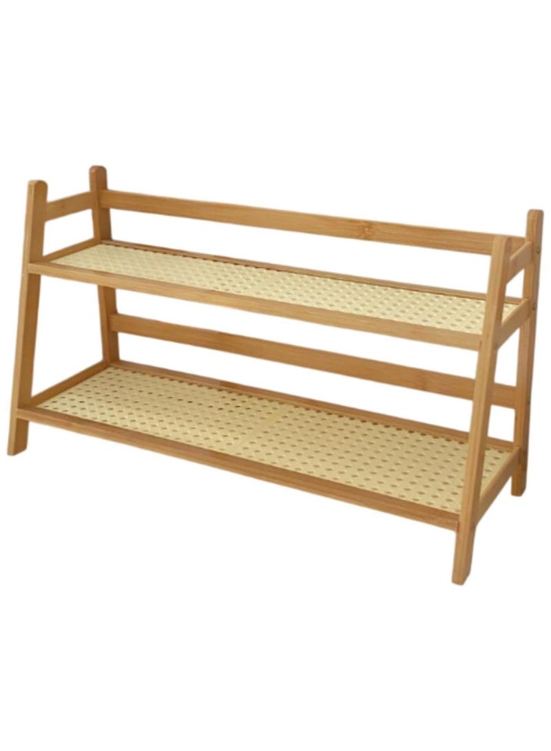 Desk Organizer Bamboo Double Layer Rack Desktop 2 Tier Ladder Shelf Seasoning Storage Rack for Countertop Office Kitchen Desk - Image 1