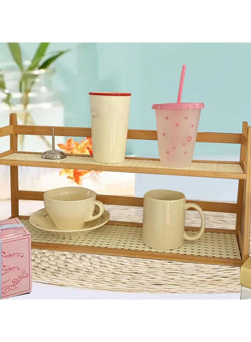 Desk Organizer Bamboo Double Layer Rack Desktop 2 Tier Ladder Shelf Seasoning Storage Rack for Countertop Office Kitchen Desk - Image 2