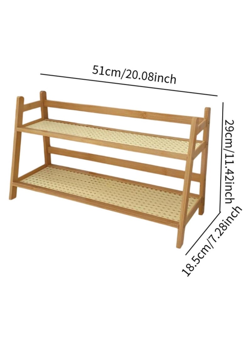 Desk Organizer Bamboo Double Layer Rack Desktop 2 Tier Ladder Shelf Seasoning Storage Rack for Countertop Office Kitchen Desk - Image 3