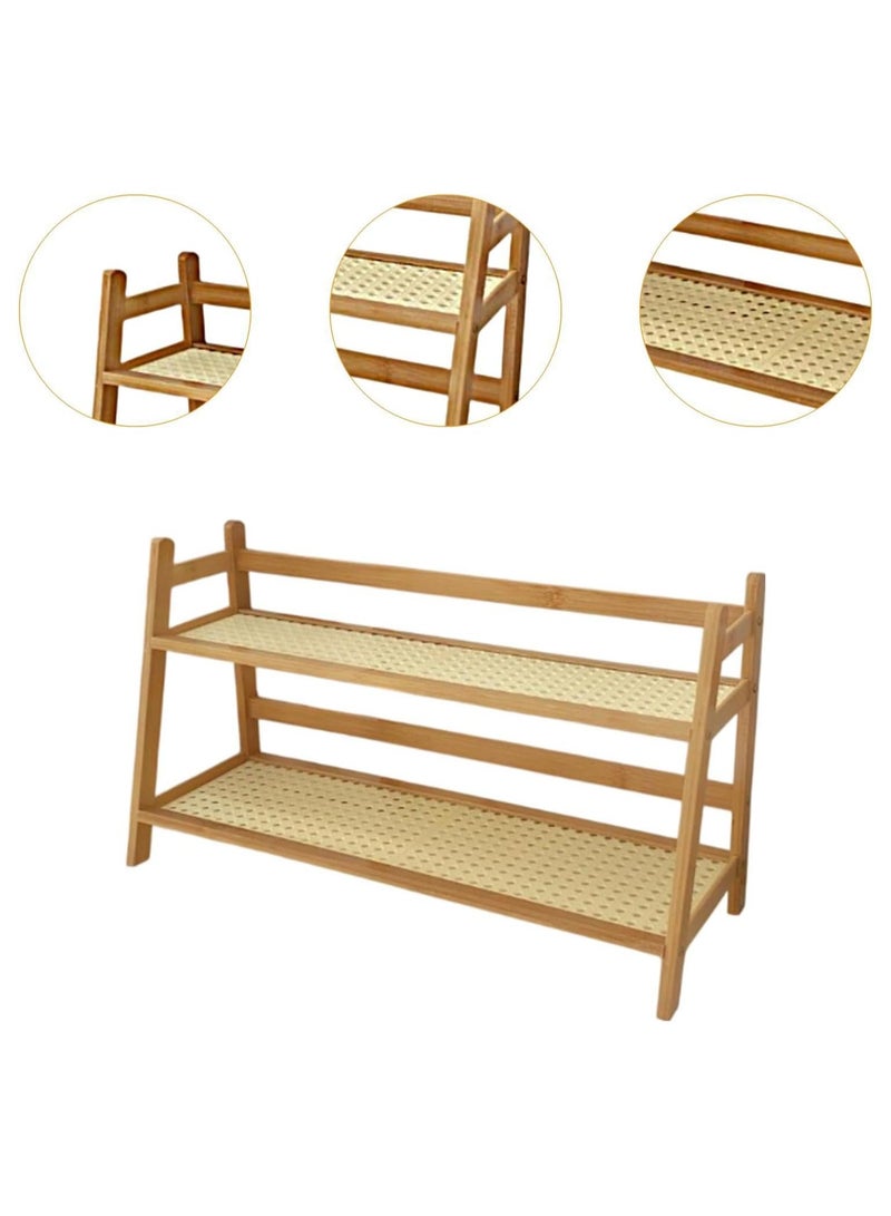 Desk Organizer Bamboo Double Layer Rack Desktop 2 Tier Ladder Shelf Seasoning Storage Rack for Countertop Office Kitchen Desk - Image 4