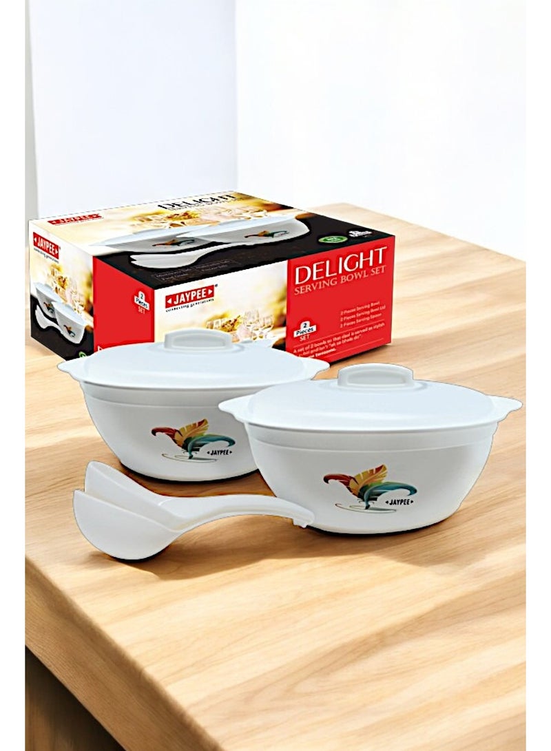 Jaypee Delight Serving Bowl Set of 2 Pieces 1800ml with spoon and Lid-white