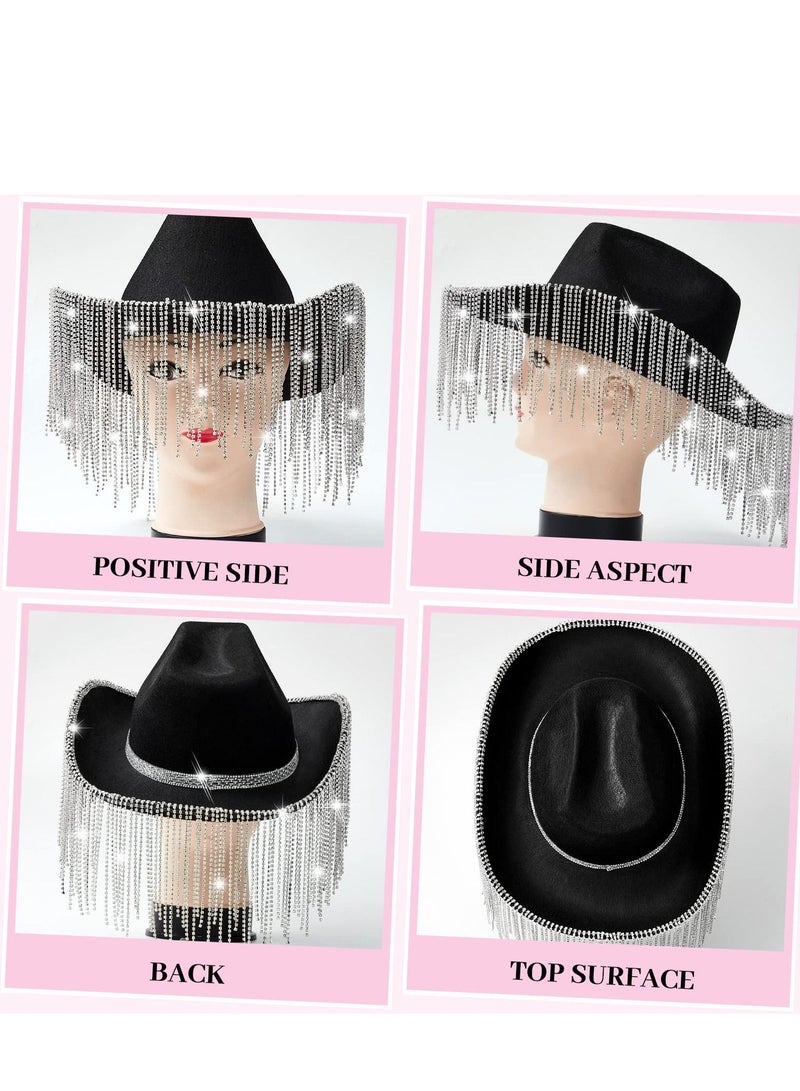 Excefore Rhinestone Cowgirl Hat Bling Diamond Fringe Cowboy Western Glitter for Men Women Cosplay Party Costume - Image 5