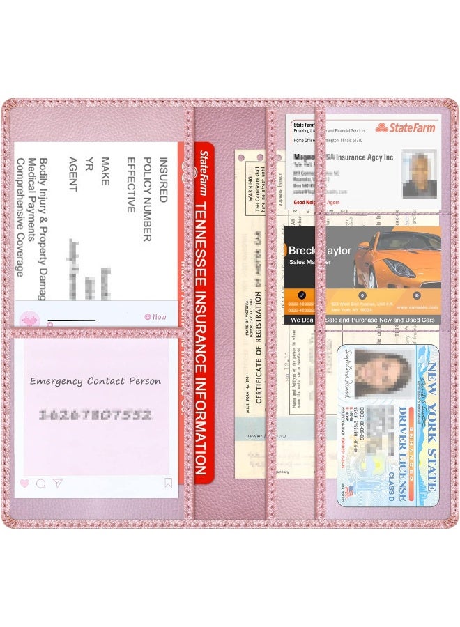 Techion Car Insurance and Registration Holder, 9.5 x 5 Inch PU Leather Vehicle Glove Box Organizer Wallet Case for Insurance Card, Driver License, Paperwork - Rose Gold - Image 3