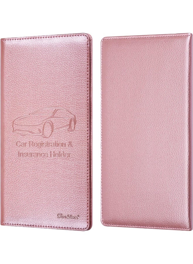 Techion Car Insurance and Registration Holder, 9.5 x 5 Inch PU Leather Vehicle Glove Box Organizer Wallet Case for Insurance Card, Driver License, Paperwork - Rose Gold - Image 2