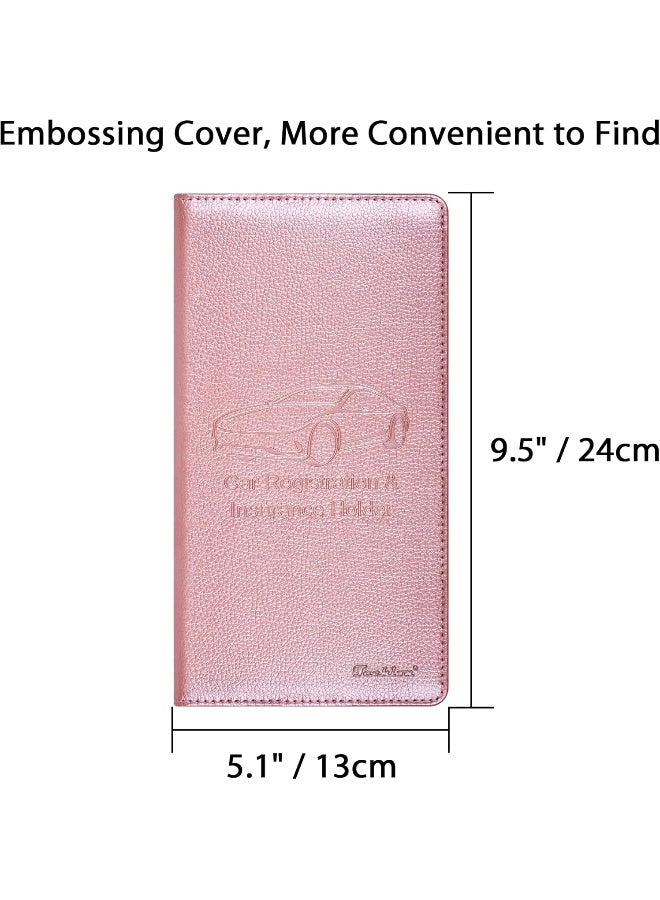 Techion Car Insurance and Registration Holder, 9.5 x 5 Inch PU Leather Vehicle Glove Box Organizer Wallet Case for Insurance Card, Driver License, Paperwork - Rose Gold - Image 4