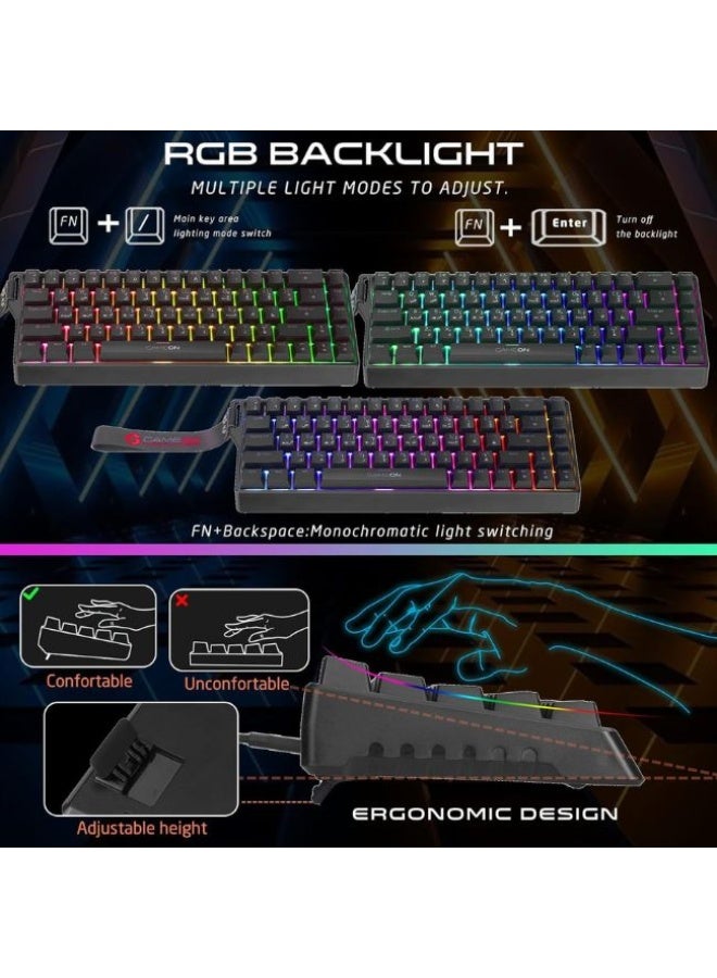 جايم أون لوحة مفاتيح الألعاب الميكانيكية السلكية AEROX Series GOMG1K8-RS RGB بنسبة 60%، تصميم مدمج بـ 61 مفتاح، مفتاح أحمر (خطّي)، كابل Type C، 17 وضع إضاءة قوس قزح، تخطيط إنجليزي/عربي، توصيل وتشغيل USB - Image 5