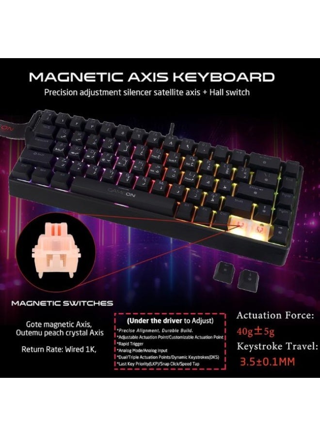 جايم أون لوحة مفاتيح الألعاب الميكانيكية السلكية AEROX Series GOMG1K8-RS RGB بنسبة 60%، تصميم مدمج بـ 61 مفتاح، مفتاح أحمر (خطّي)، كابل Type C، 17 وضع إضاءة قوس قزح، تخطيط إنجليزي/عربي، توصيل وتشغيل USB - Image 2