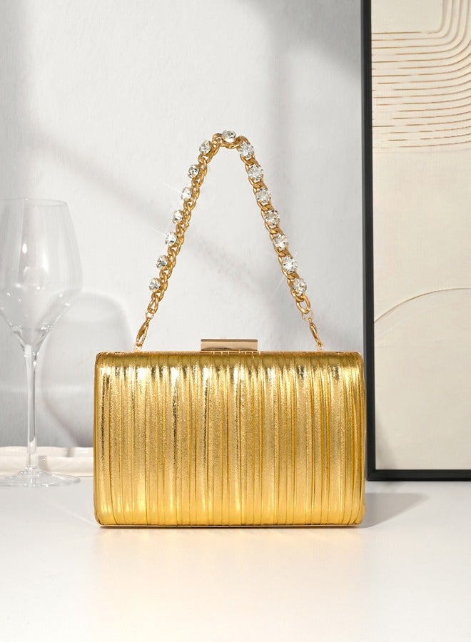 Women's Sparkling Gold Clutch Bag, Shoulder Evening Bag, Flap Clutch Bag, Fashion Crossbody Bag, Diamonds Necklace, Let you be the focus of the dinner party at any time!  - Image 4