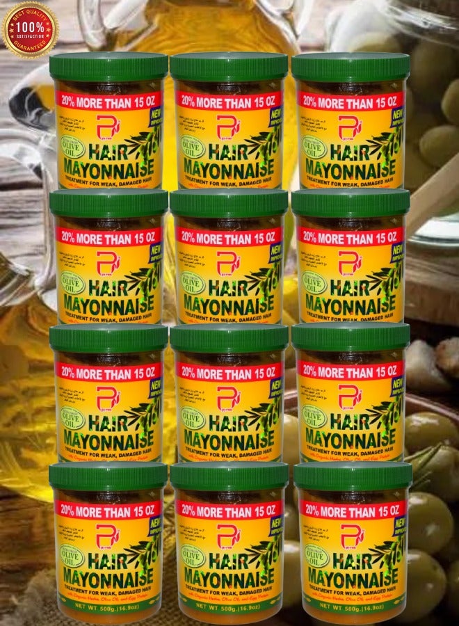 PYRON 12 Pieces Pyron Hair Mayonnaise treatment For Weak Damaged Hair With Organic Herbs Olive Oil And Egg Protein 500g