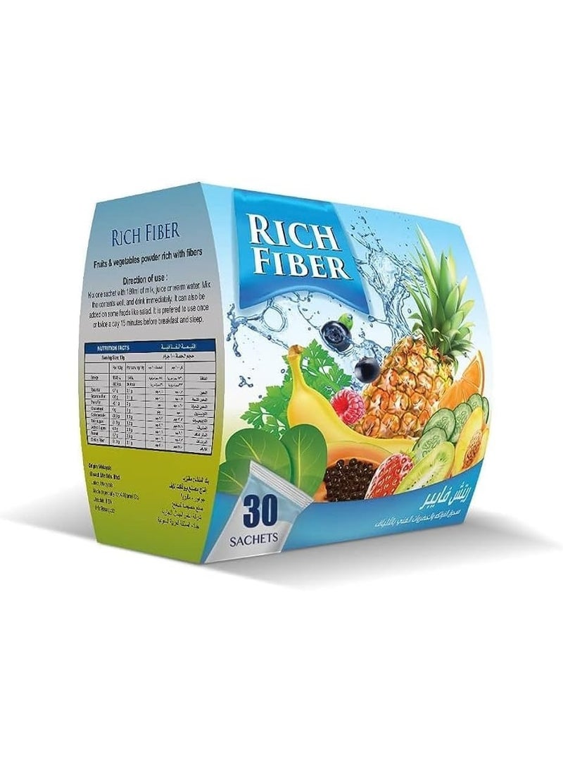 Rich Fiber Natural Dietary Fiber Powder | Vegetable & Fruit Fiber Blend | Supports Digestive Health & Satiety | Daily Fiber Supplement - 30 Sachets - Image 3