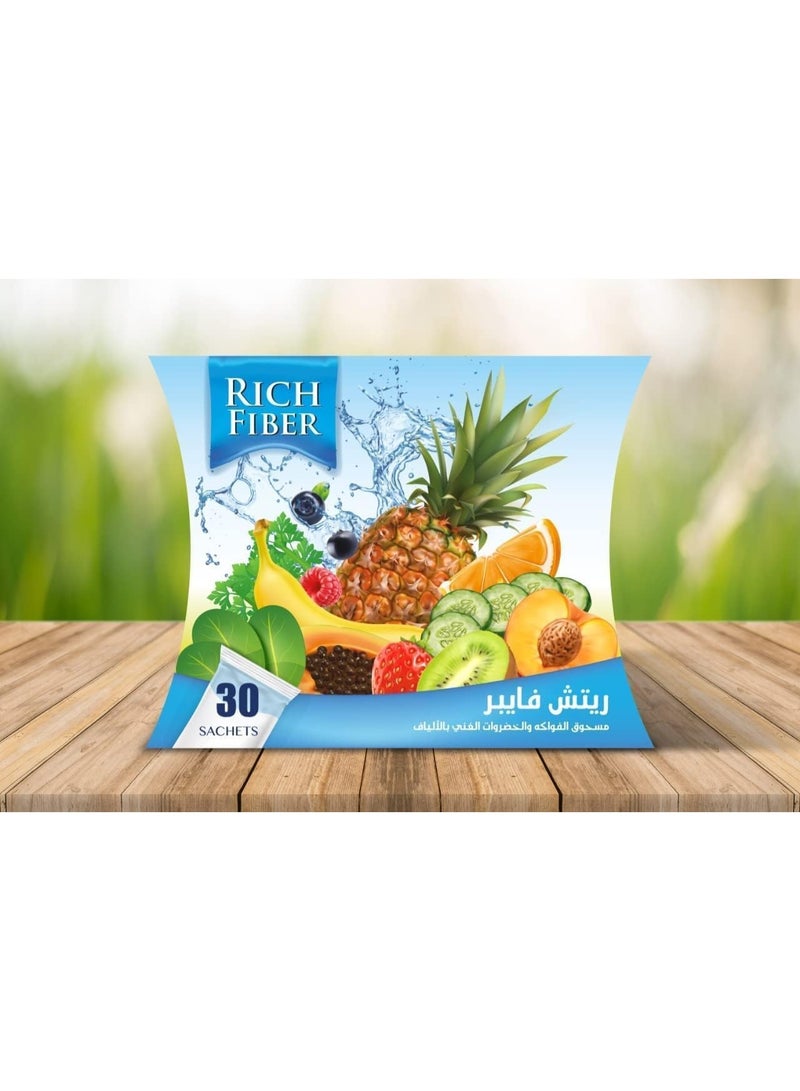 Rich Fiber Natural Dietary Fiber Powder | Vegetable & Fruit Fiber Blend | Supports Digestive Health & Satiety | Daily Fiber Supplement - 30 Sachets - Image 1