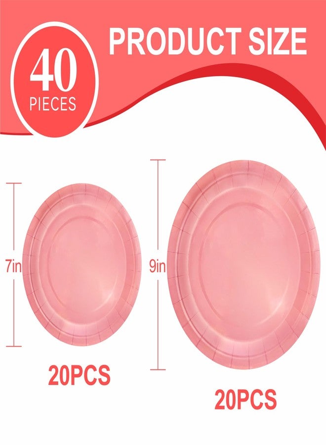 Aixuler 40Pcs Disposable Paper Plates Pink,Including 20pcs 9" and 20pcs 7" Plates,Strong and Sturdy Disposable Plates for Party, Dinner, Holiday, Picnic,Birthday Party, Dinner Table, Wedding - Image 2