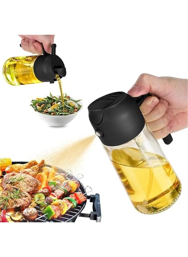 HOOKOR 20 oz Olive Oil Dispenser Bottle for Kitchen, 2 in 1 Oil Dispenser and Oil Sprayer for Cooking, Oil and Vinegar Dispenser for Air Fryer BBQ Salad Baking Roasting (Black)  - Image 1