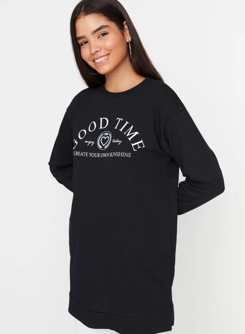 trendyol Slogan Knitted Sweatshirt