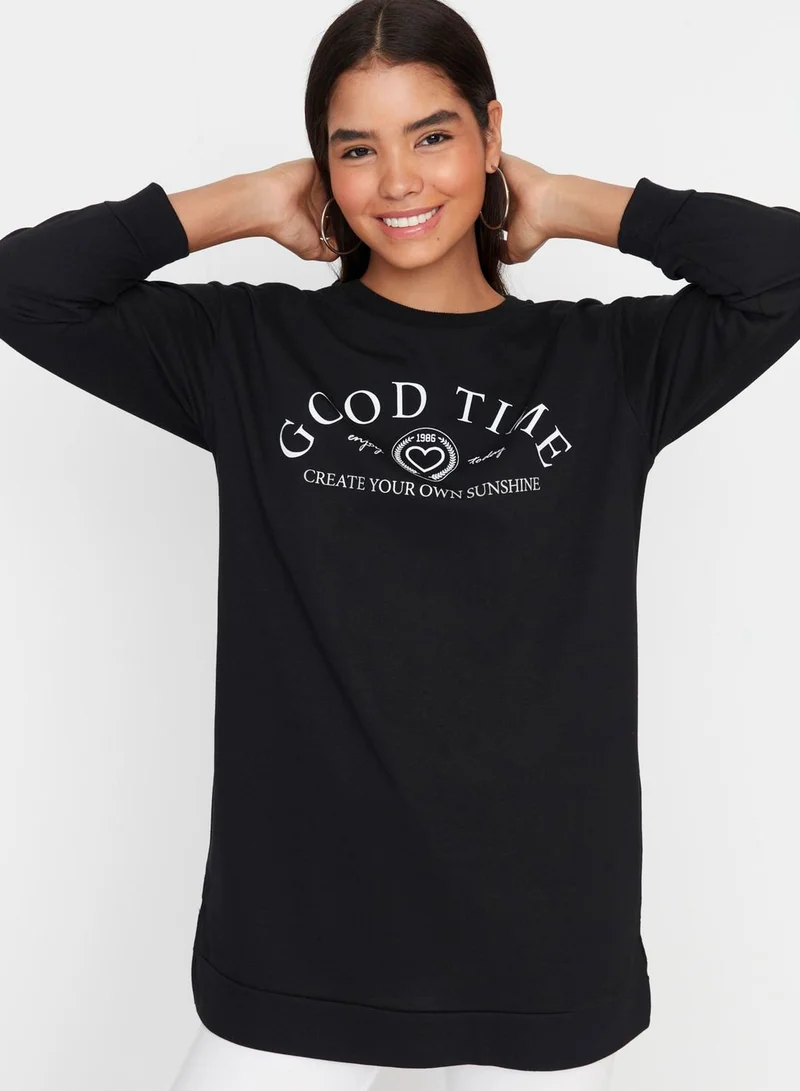 trendyol Slogan Knitted Sweatshirt