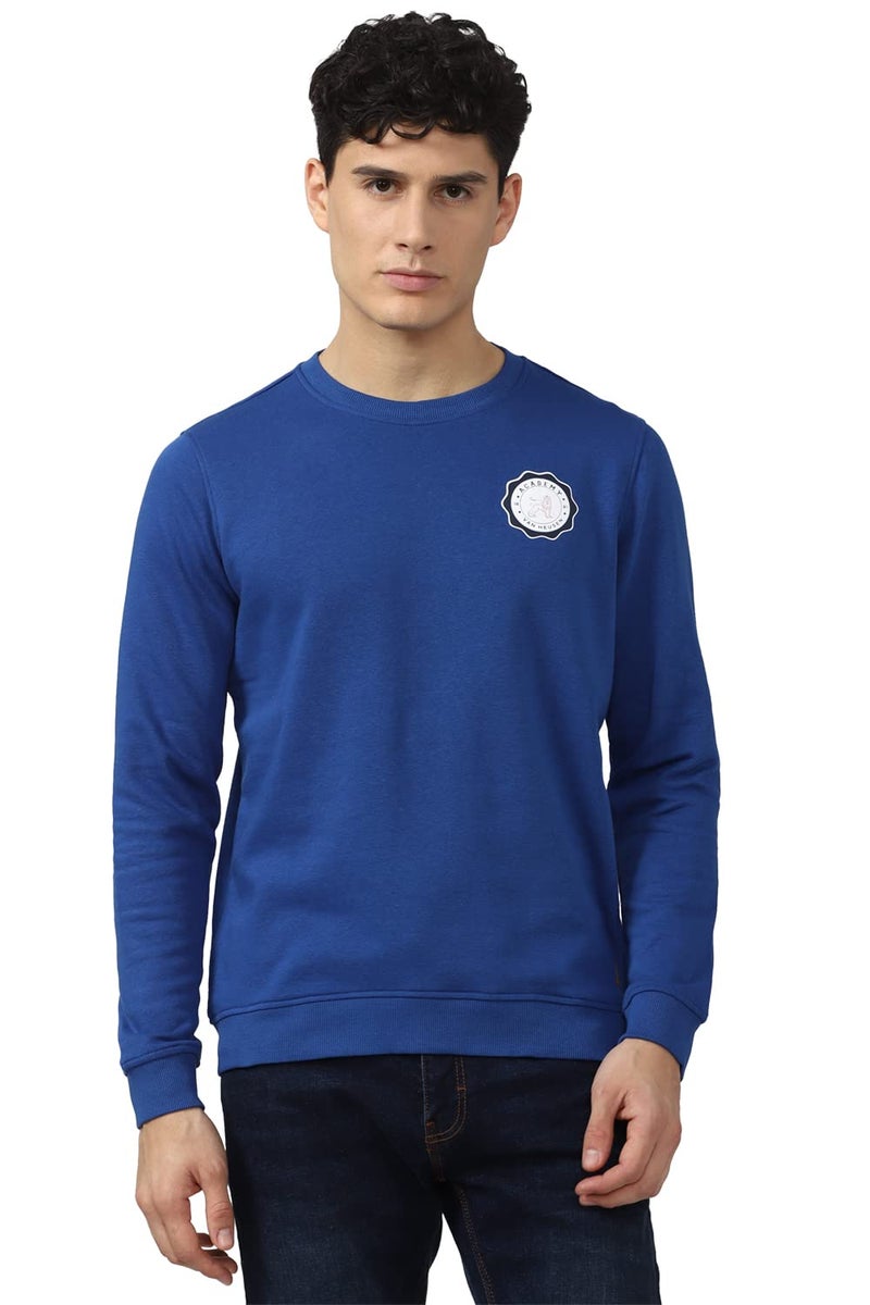 Van Heusen Men's Poly Cotton Crew Neck Regular Fit Sweatshirt Blue Medium - Image 1