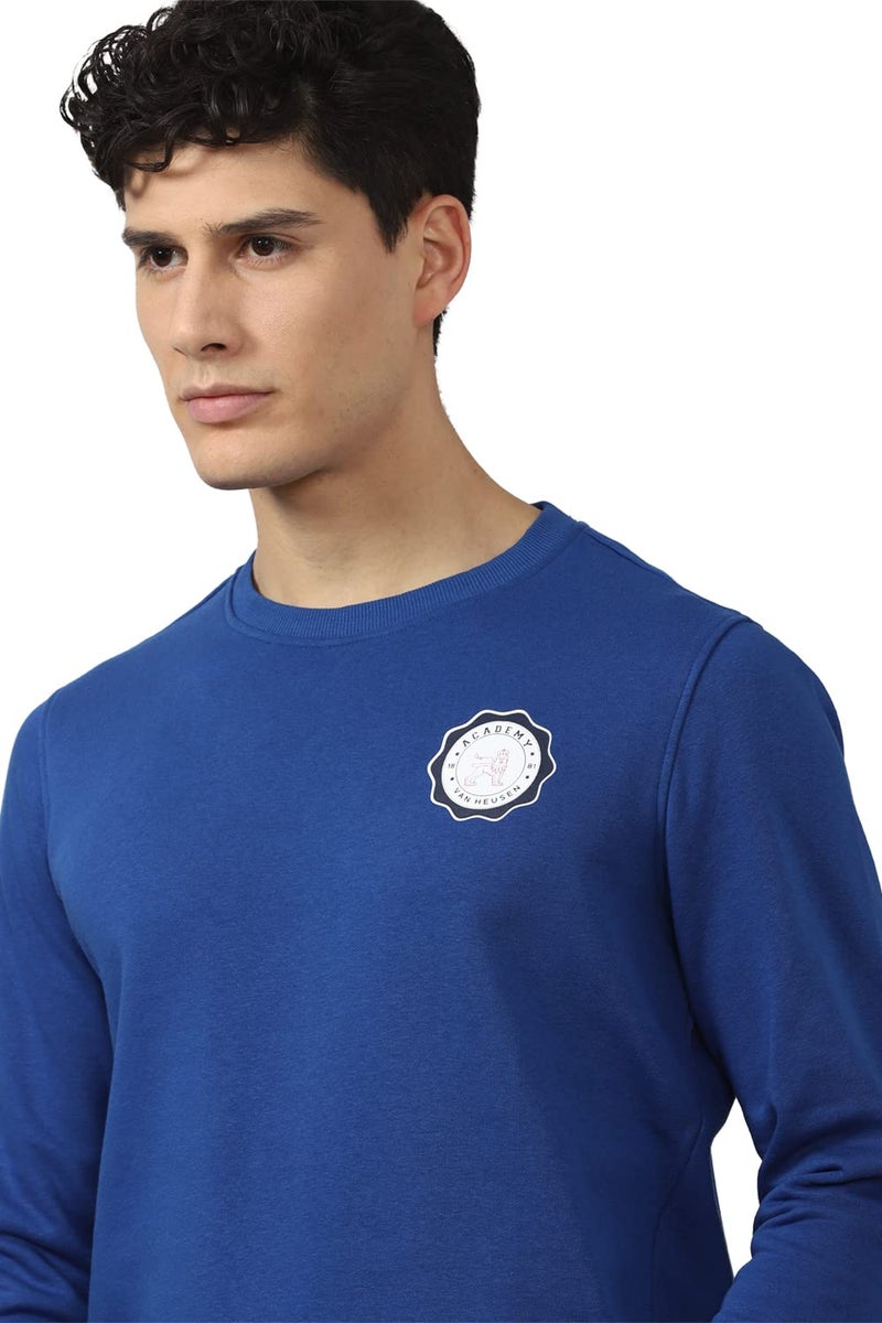 Van Heusen Men's Poly Cotton Crew Neck Regular Fit Sweatshirt Blue Medium - Image 4