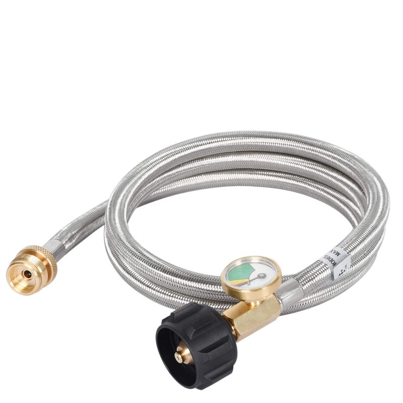 GasSaf 5FT Propane Hose, Propane Adapter Hose with Gauge for Weber Q Series Grill, Heater, Blackstone Griddles, Camp Stove - Image 3