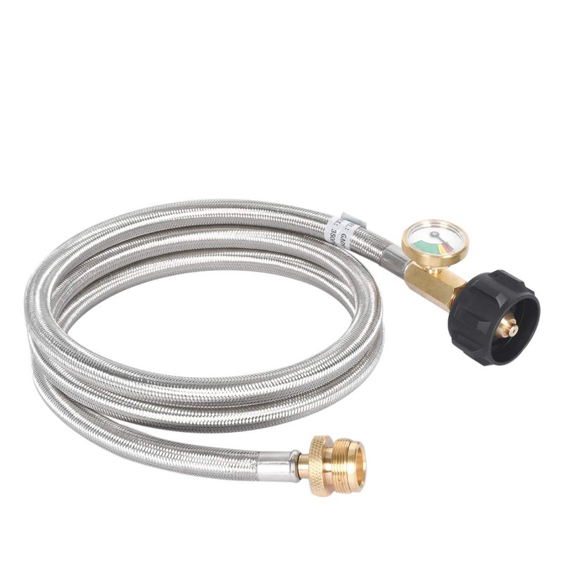 GasSaf 5FT Propane Hose, Propane Adapter Hose with Gauge for Weber Q Series Grill, Heater, Blackstone Griddles, Camp Stove - Image 2