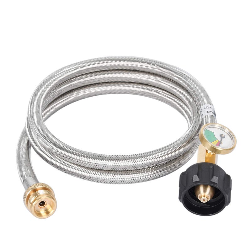 GasSaf 5FT Propane Hose, Propane Adapter Hose with Gauge for Weber Q Series Grill, Heater, Blackstone Griddles, Camp Stove - Image 1