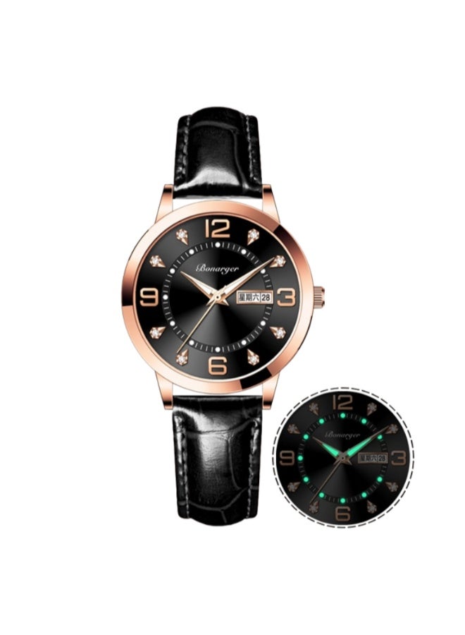 BONARGER Women's Premium Leather Waterproof Luminous Quartz Watch With A Luxurious Feel. - Image 1