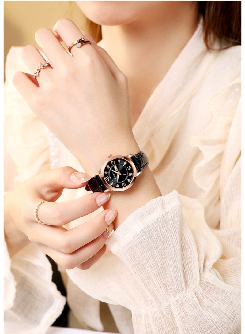 BONARGER Women's Premium Leather Waterproof Luminous Quartz Watch With A Luxurious Feel. - Image 3