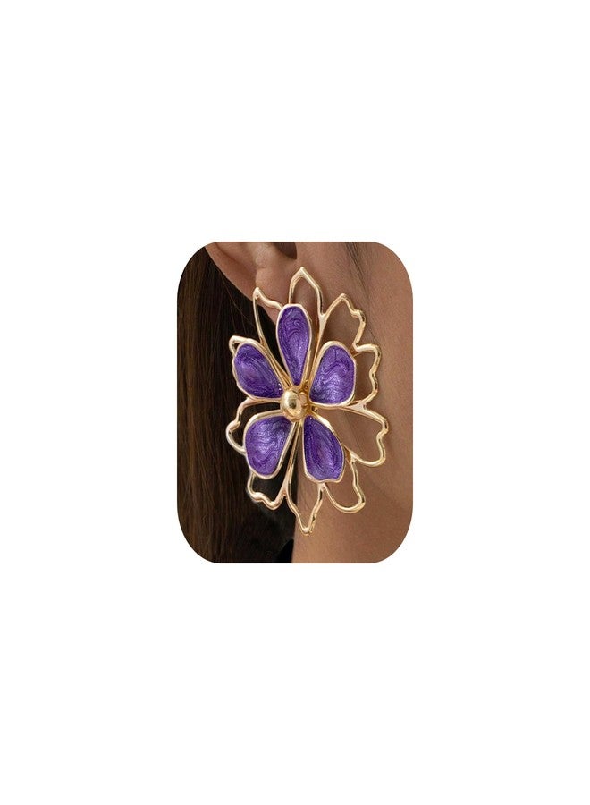 Decixde Gold Big Flower Dangle Earrings Boho Flower Statement Earrings Chunky Petal Earring Unique Trendy Wedding Holiday Jewelry , Medium, Metal, No Gemstone - Image 1