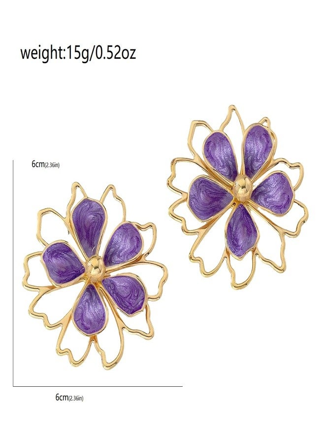 Decixde Gold Big Flower Dangle Earrings Boho Flower Statement Earrings Chunky Petal Earring Unique Trendy Wedding Holiday Jewelry , Medium, Metal, No Gemstone - Image 5