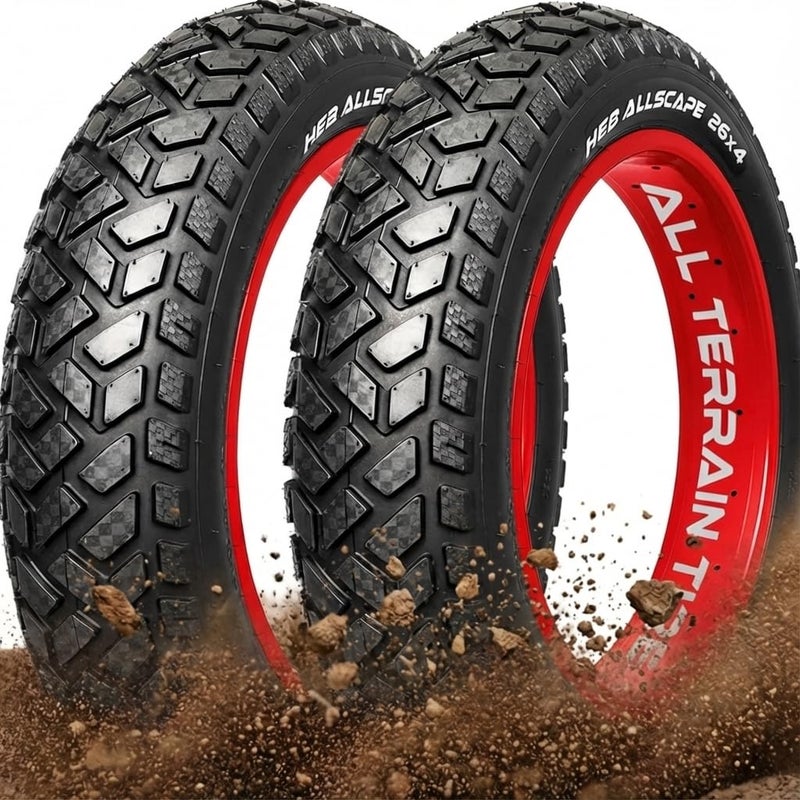 Happy Ebikes HEB Allscape 26x4.0 E-Bike Fat Tire â€“ Puncture Resistant 26 Inch Electric Bike Tire, 2X Thicker Heavy Duty 26x4 Ebike Tire for 26x4.0 Fat Tire E Bikes, All-Terrain Street & Trail â€“ 2 Pack - Image 1