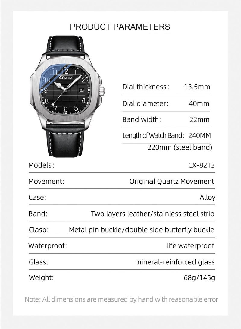 Chenxi Men’s Quartz Wrist Watch with Luxury Modern Design, Water Resistant, Scratch-Resistant Glass, Genuine Cowhide Leather Strap with Elegant Box - Image 4