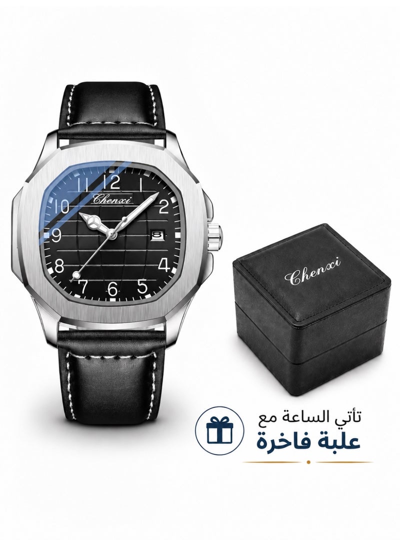 Chenxi Men’s Quartz Wrist Watch with Luxury Modern Design, Water Resistant, Scratch-Resistant Glass, Genuine Cowhide Leather Strap with Elegant Box - Image 1