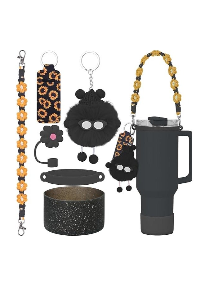 fashion mania 6PCS Use for Stanley Cup Tumbler Accessories 40oz 30oz,Compatible with Stanley Cup Tumbler Water Bottle Handle Sling Strap for Carrying (Black) - Image 1