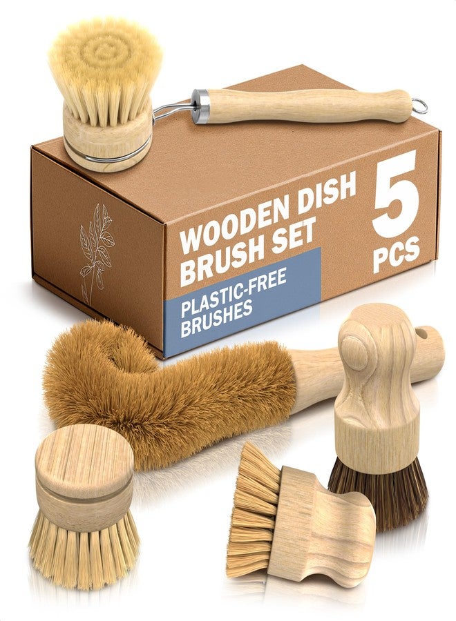 ZOKLU 5 Pcs Bamboo Dish Brush Set - Wooden Dish Brush with Ergonomic Handle for Scrubbing Pots and Pans - Durable, Scratch-Free Bristles for Effective Dishwashing & Easy Grip for Comfortable Use - Image 1