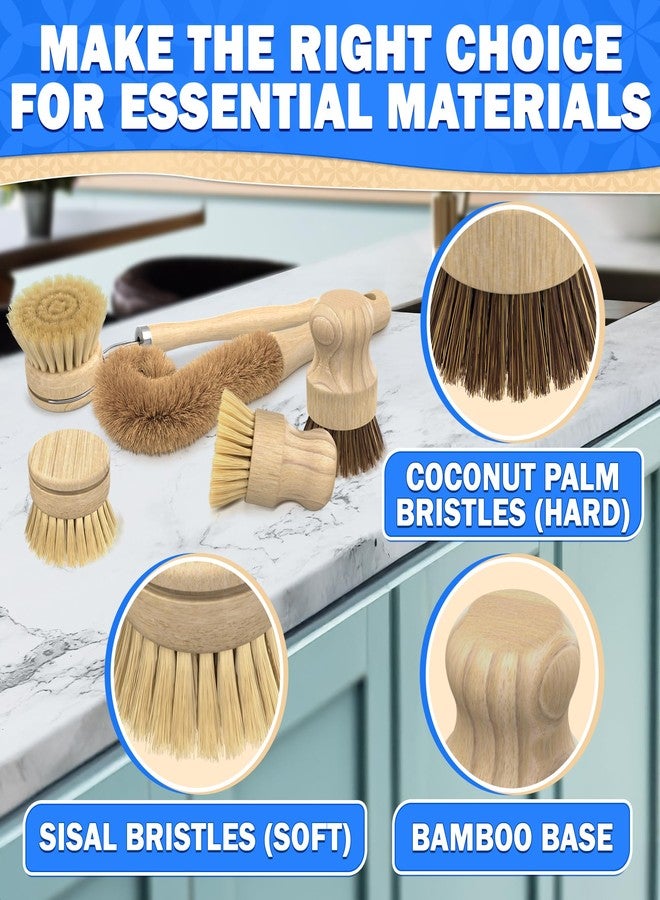 ZOKLU 5 Pcs Bamboo Dish Brush Set - Wooden Dish Brush with Ergonomic Handle for Scrubbing Pots and Pans - Durable, Scratch-Free Bristles for Effective Dishwashing & Easy Grip for Comfortable Use - Image 2