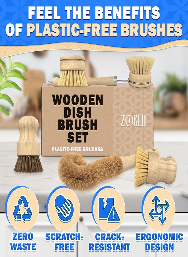 ZOKLU 5 Pcs Bamboo Dish Brush Set - Wooden Dish Brush with Ergonomic Handle for Scrubbing Pots and Pans - Durable, Scratch-Free Bristles for Effective Dishwashing & Easy Grip for Comfortable Use - Image 5