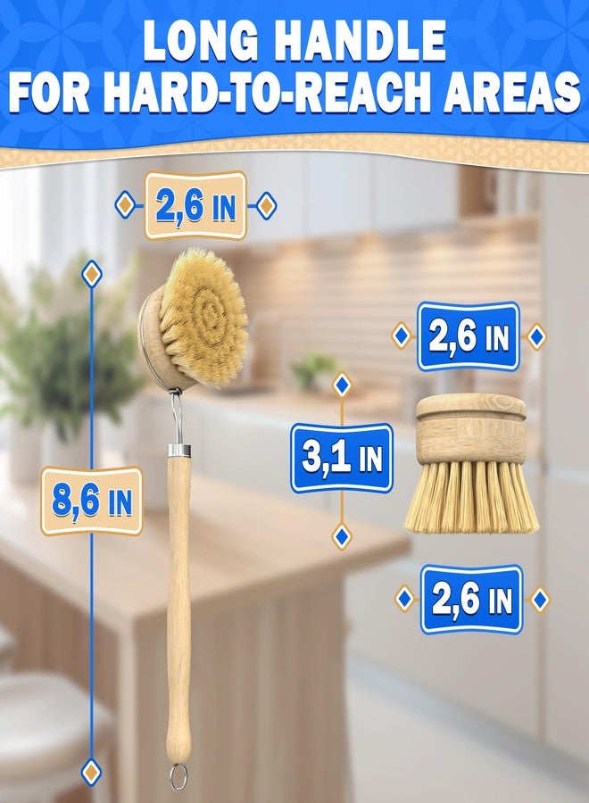 ZOKLU 5 Pcs Bamboo Dish Brush Set - Wooden Dish Brush with Ergonomic Handle for Scrubbing Pots and Pans - Durable, Scratch-Free Bristles for Effective Dishwashing & Easy Grip for Comfortable Use - Image 4